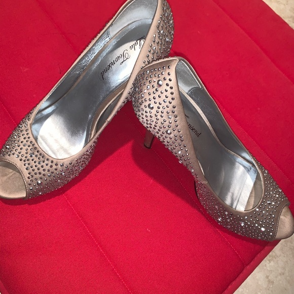 Studded Satin Beige Heels - Picture 2 of 3